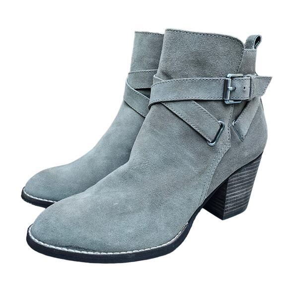 Buckle Detail Heeled Ankle Boot Sam Edelman Morris Size 8.5 Taupe Suede Leather - Picture 3 of 14